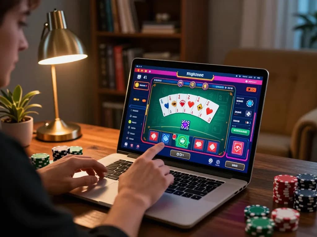Player engaging with Lu 88 online casino on laptop, showcasing strategic gameplay.