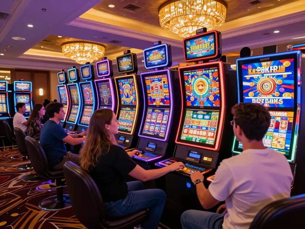 Experience the thrill of slot gacor gaming with vibrant machines and engaged players in a lively casino atmosphere.