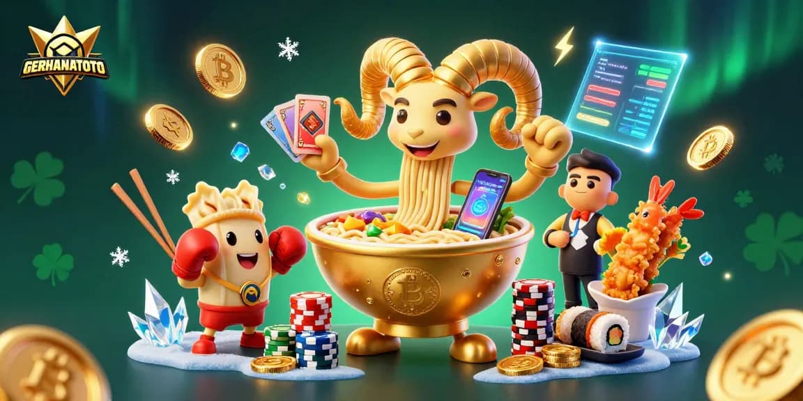 Gerhanatoto menampilkan karakter 3D menyenangkan dalam ilustrasi kasino warna-warni yang penuh aksi.