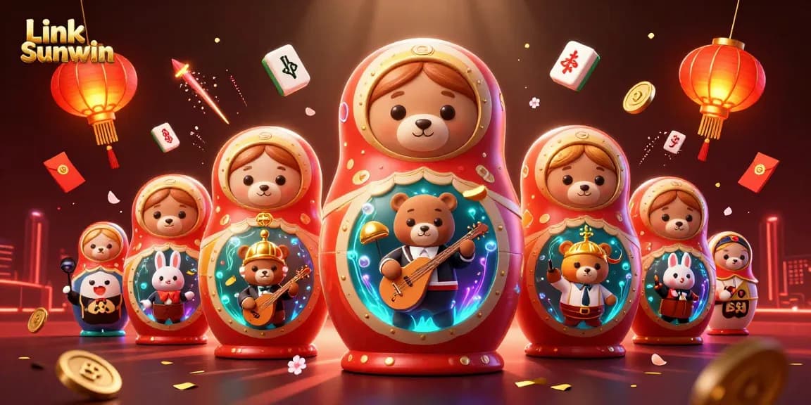 Engage with Link Sunwin in a vibrant casino-themed 3D illustration featuring playful bears and festive elements.