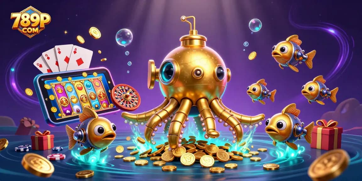 Play exciting slot games with 789P COM while surrounded by golden treasures and dynamic casino elements.