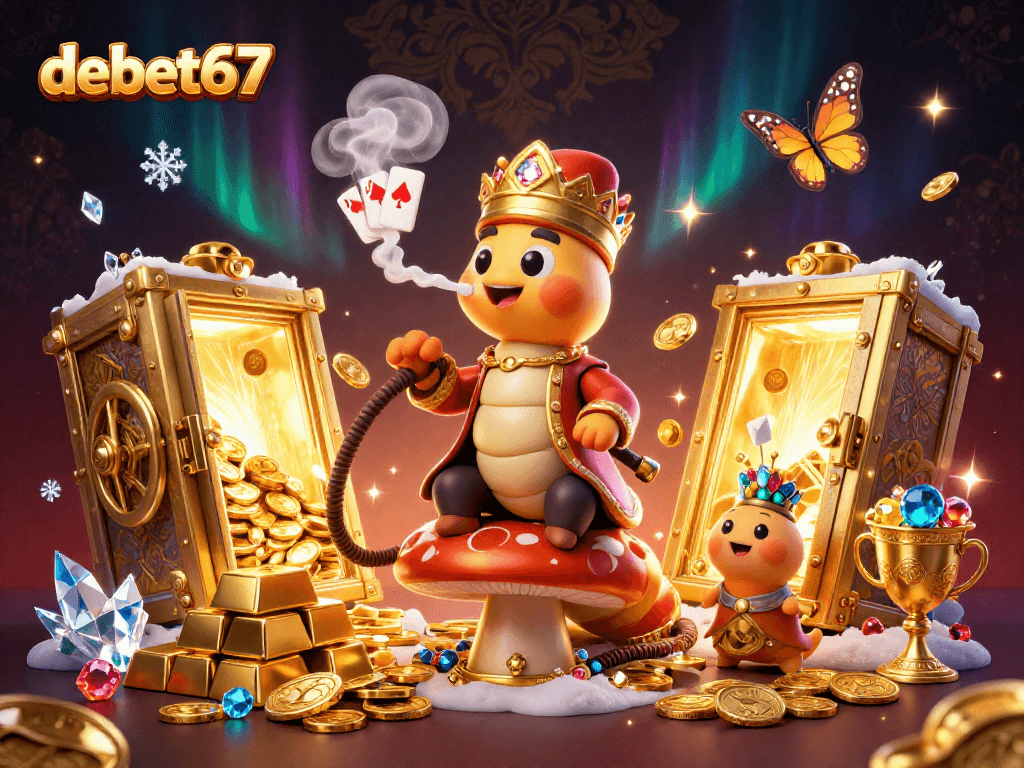 Engage in thrilling bets at debet67 with playful 3D character illustrations and vibrant casino elements.