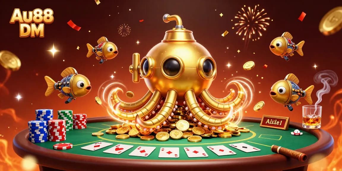 Experience thrilling gaming action with Au88 DM in a vibrant 3D casino scene.
