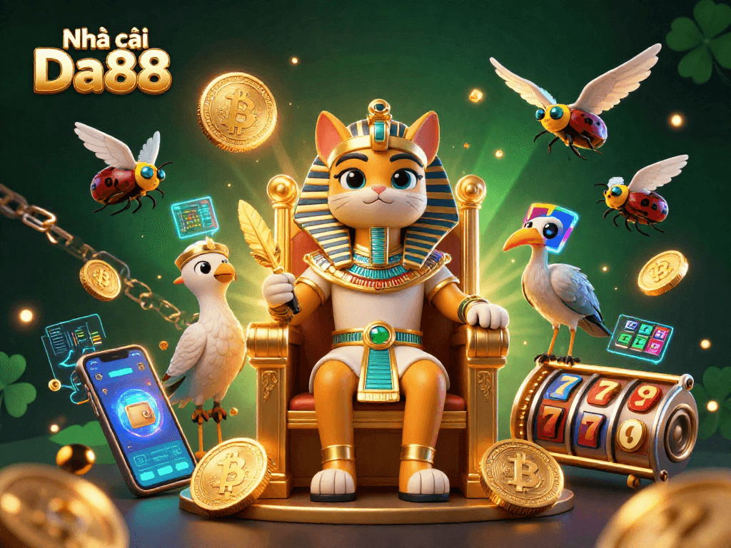 Discover exciting slots at Nhà cái Da88 featured in a vibrant casino-themed illustration.