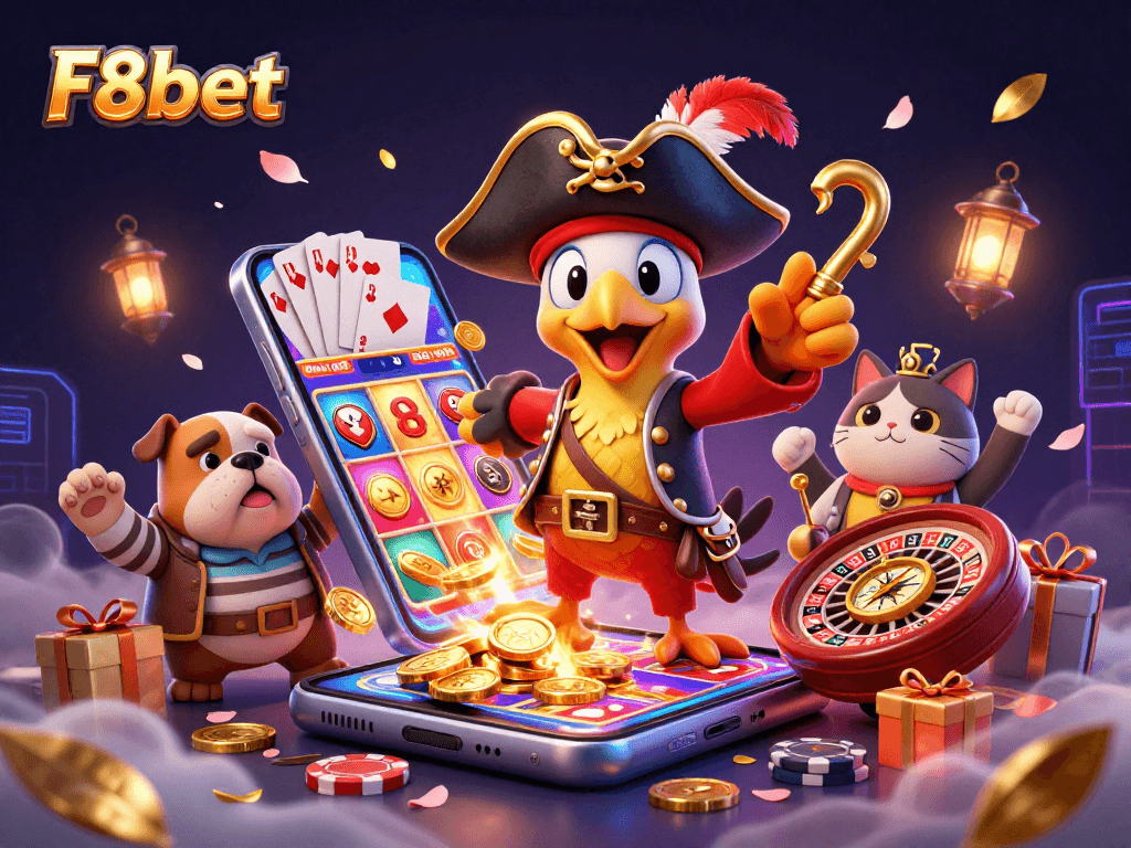 Experience the vibrant adventures of F8bet with immersive gaming elements and engaging characters in this 3D scene.