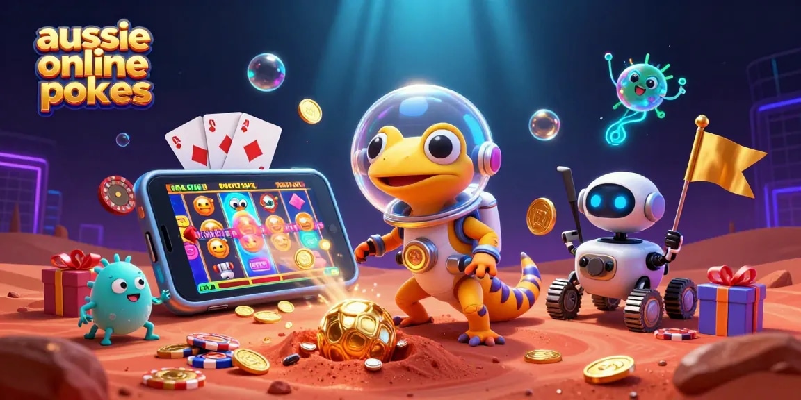 Aussie online pokies with a Martian gecko uncovering a golden casino amidst Mars sand