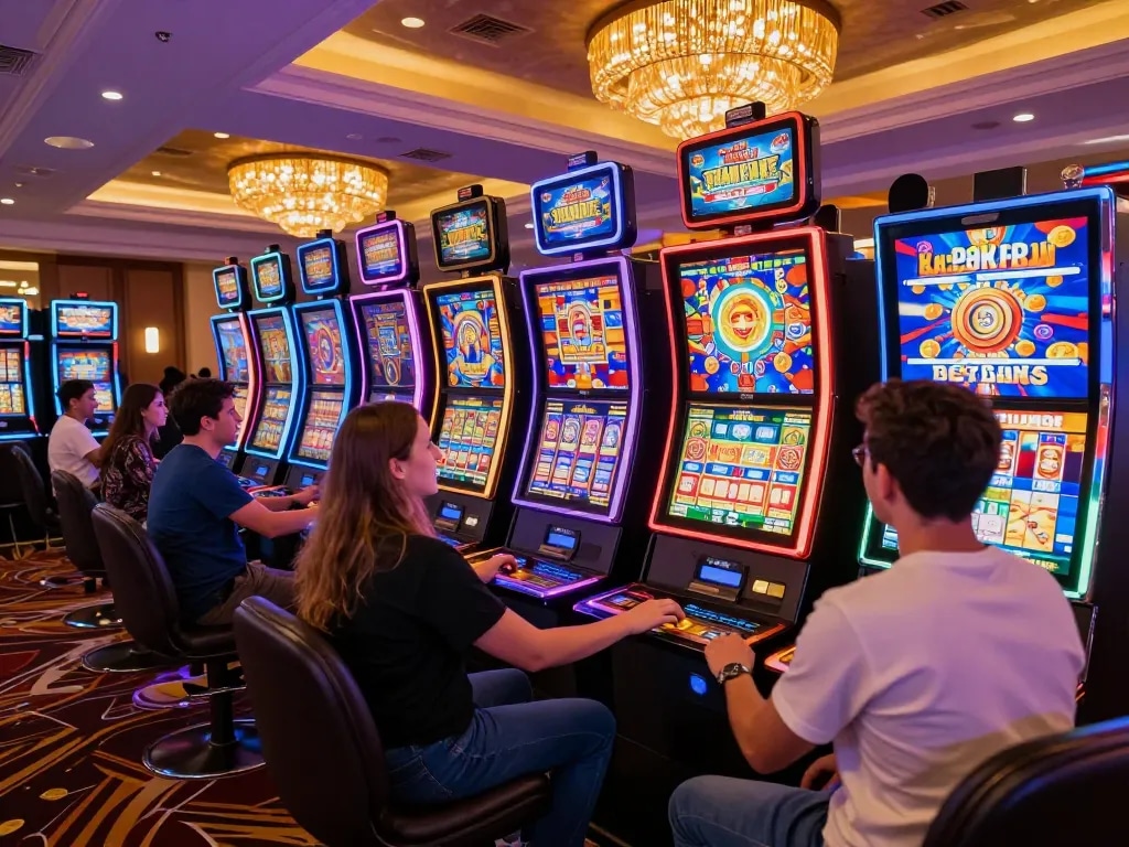Experience the thrill of slot gacor gaming with vibrant machines and engaged players in a lively casino atmosphere.