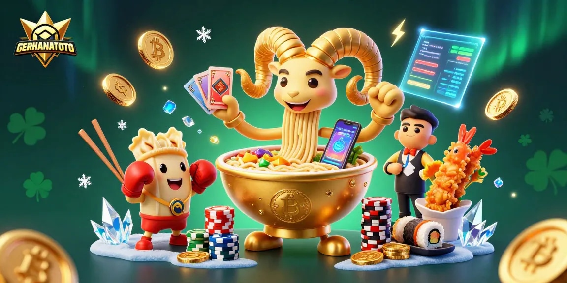 Gerhanatoto menampilkan karakter 3D menyenangkan dalam ilustrasi kasino warna-warni yang penuh aksi.
