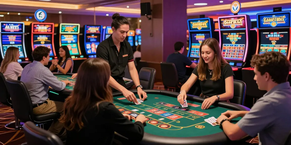 Exciting gaming atmosphere at 68gamebai with players celebrating wins in vibrant casino setting.