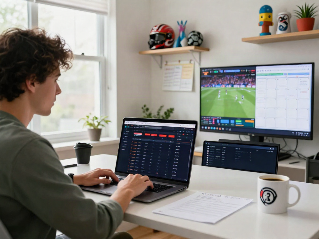 Streek Sportsbook Canada enthusiast engaged in live betting in a vibrant home office.