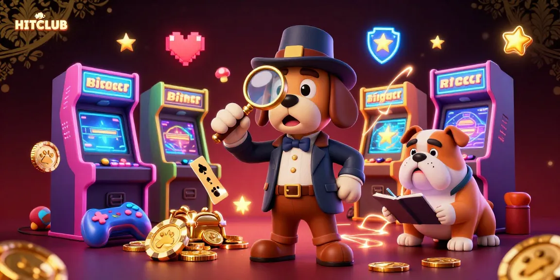 Engage in HITCLUB's vibrant casino adventure with a detective discovering clues among 3D gaming elements.