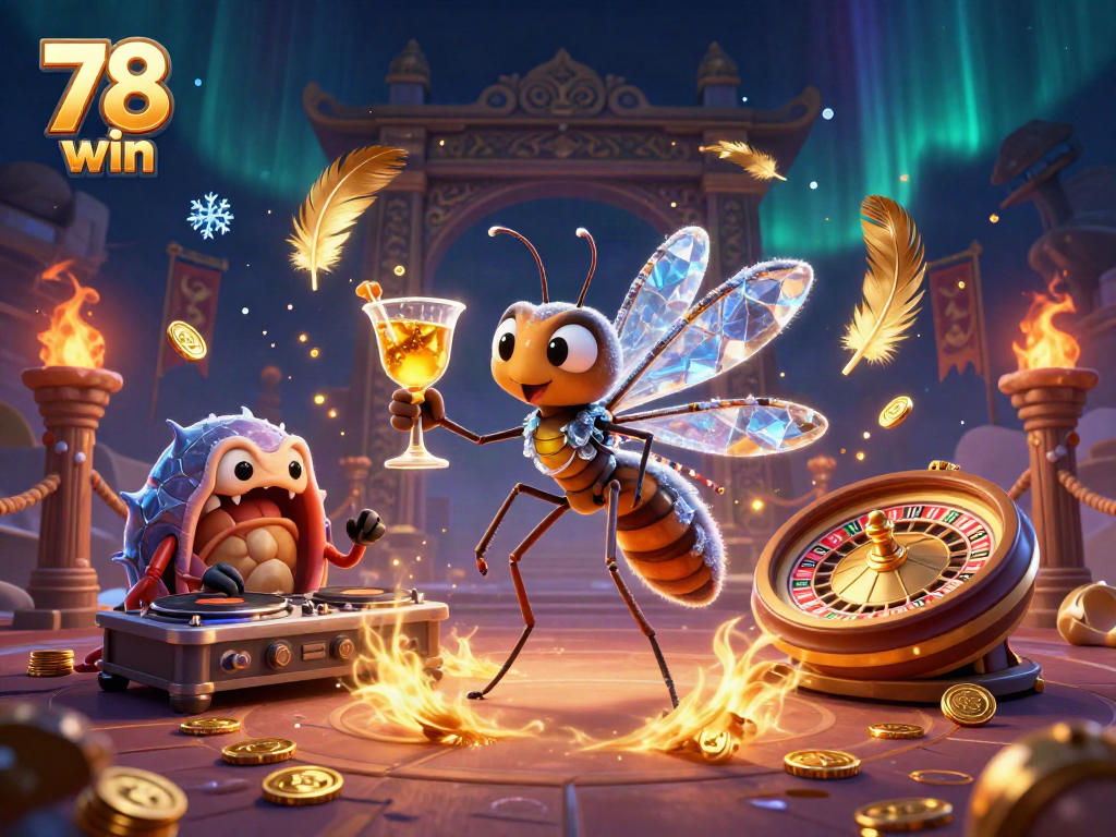 Enjoy the thrilling 78 win experience with vibrant casino characters and elements in a dynamic scene.
