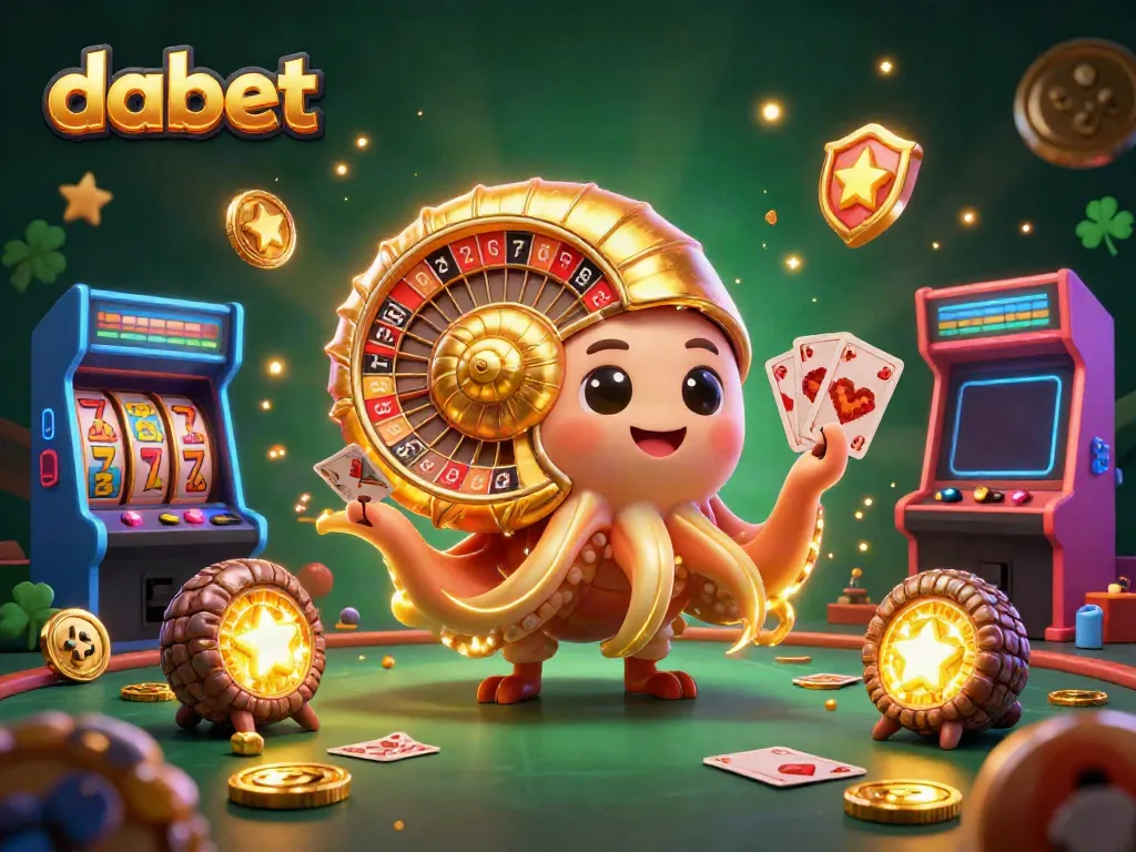 Dabet offers a vibrant gaming experience featuring a giant nautilus-themed roulette in an animated casino setting.