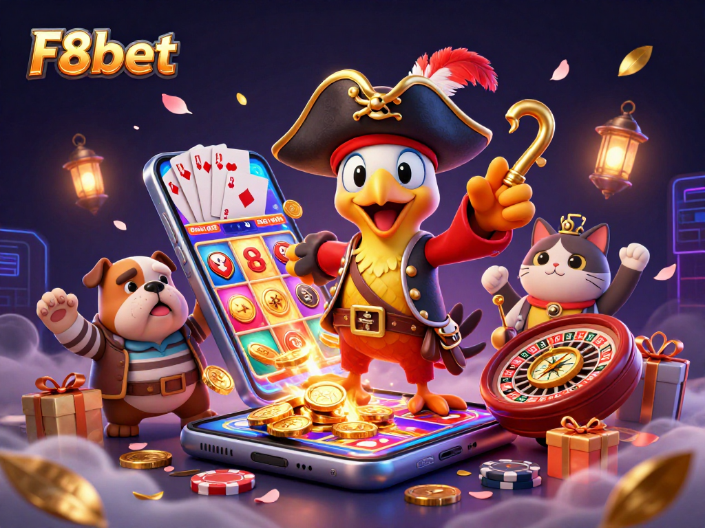 Experience the vibrant adventures of F8bet with immersive gaming elements and engaging characters in this 3D scene.