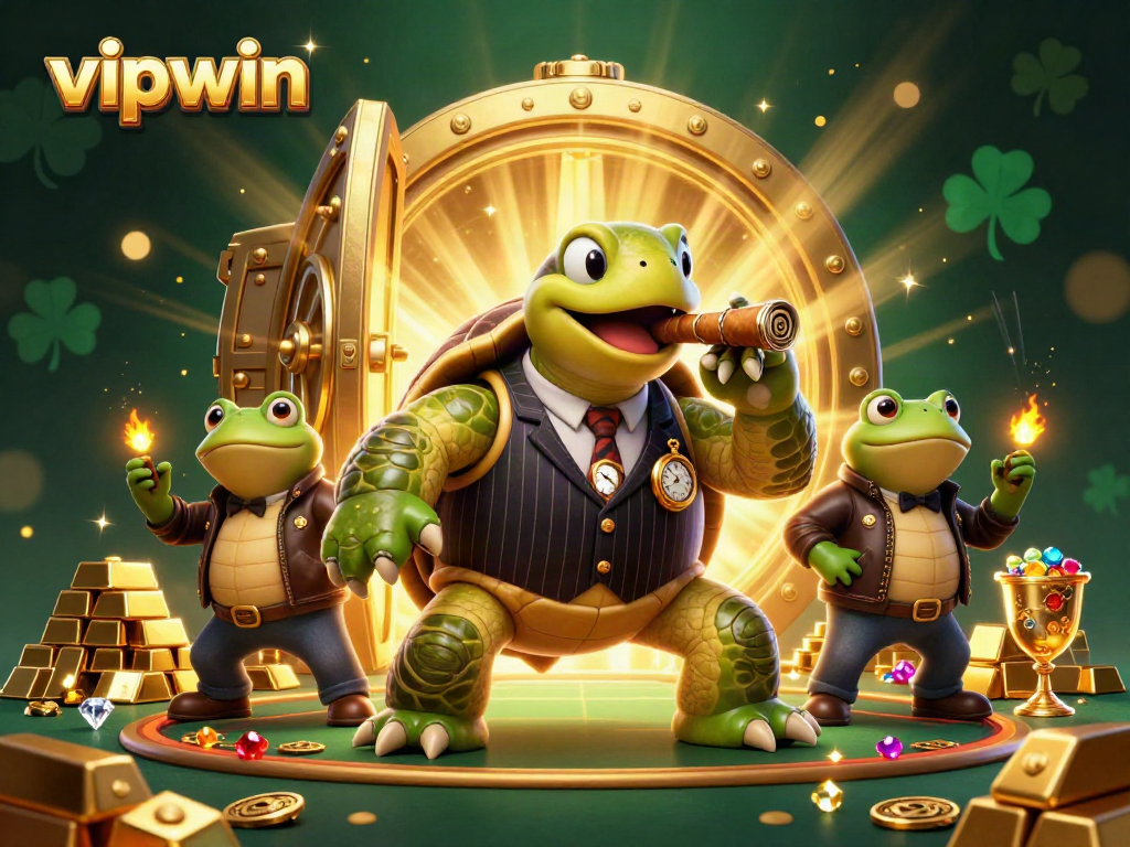 Experience thrilling games at vipwin with a charismatic turtle mobster and vibrant casino ambiance.