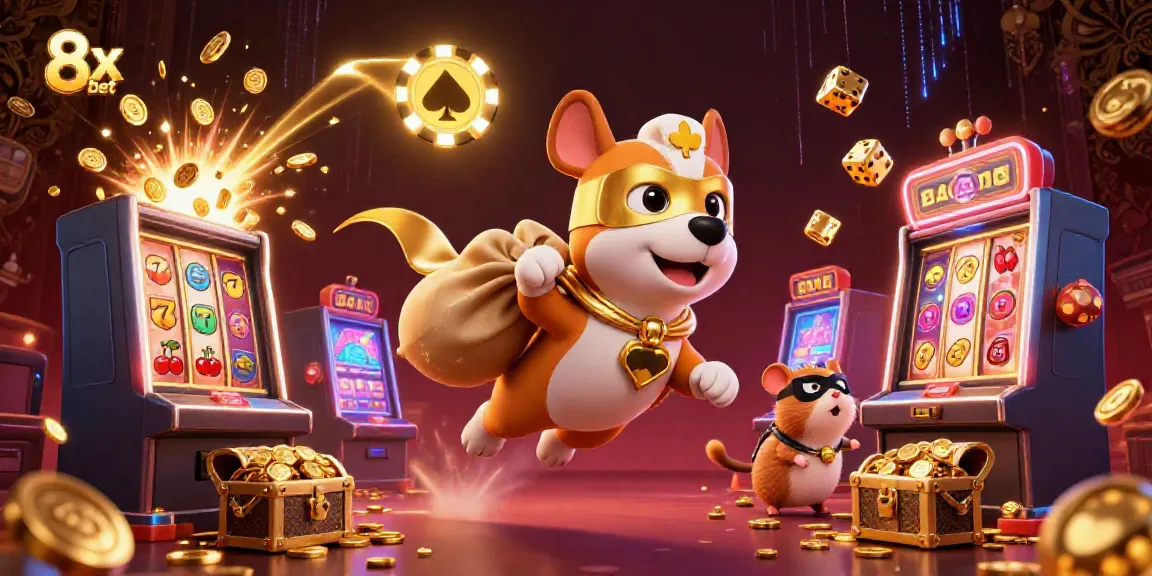 Experience the thrill of 8x bet with a superhero dog and casino elements in action.