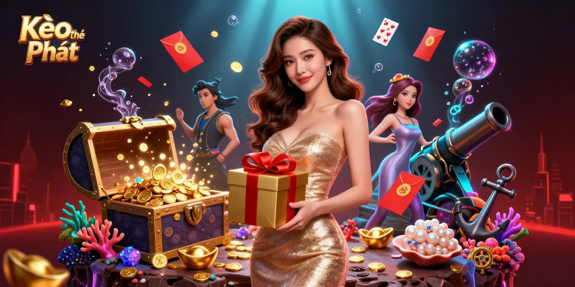 Bet on Kèo Thẻ Phạt with a stunning 3D visual of festive casino elements and golden coins.