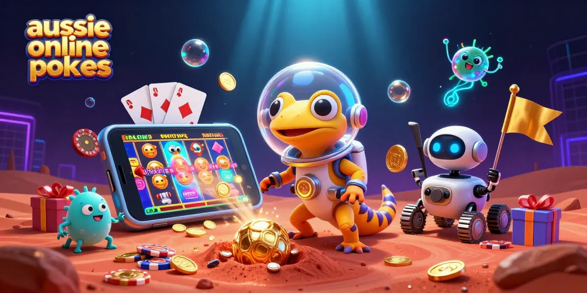Aussie online pokies with a Martian gecko uncovering a golden casino amidst Mars sand
