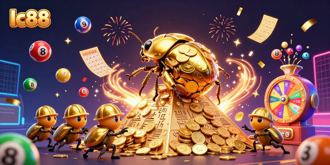Join the exciting lc88 lottery fun with a vibrant scene filled with colorful symbols and golden rewards.
