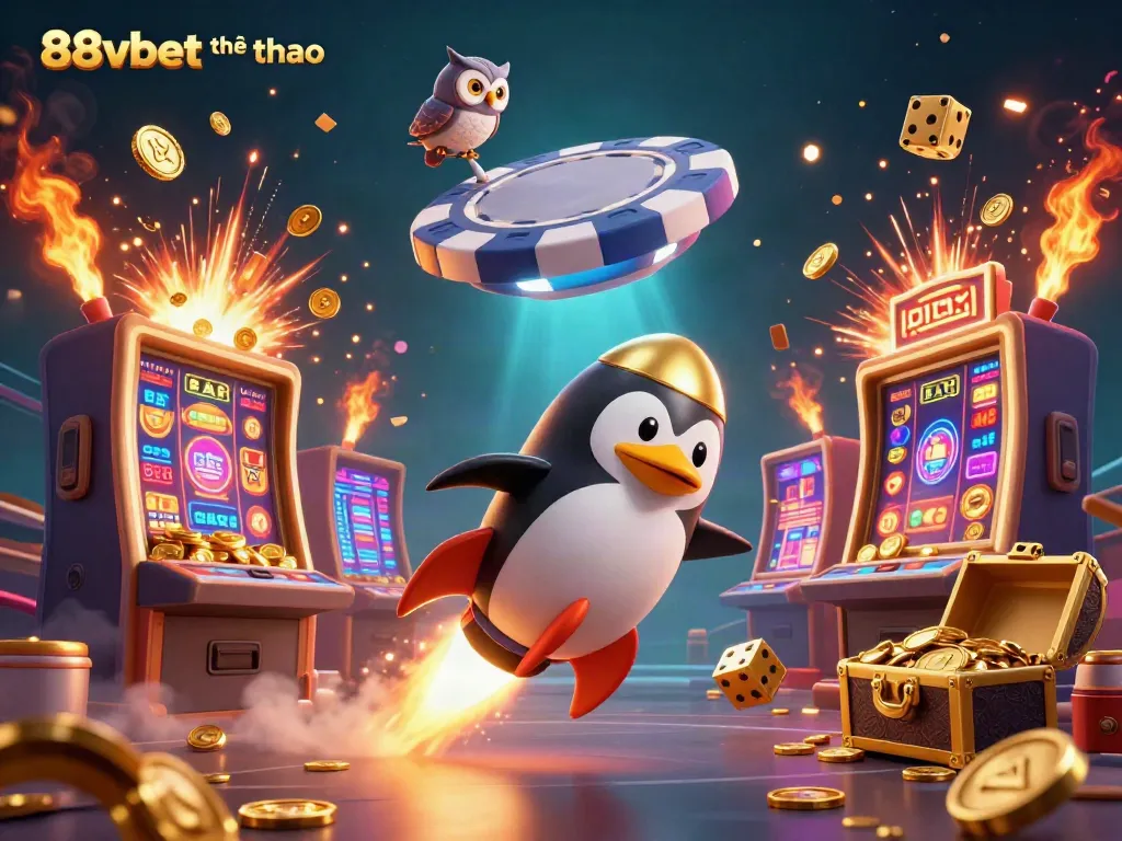 Experience 88vbet thể thao with an exciting 3D penguin rocket ride through a vibrant casino universe.