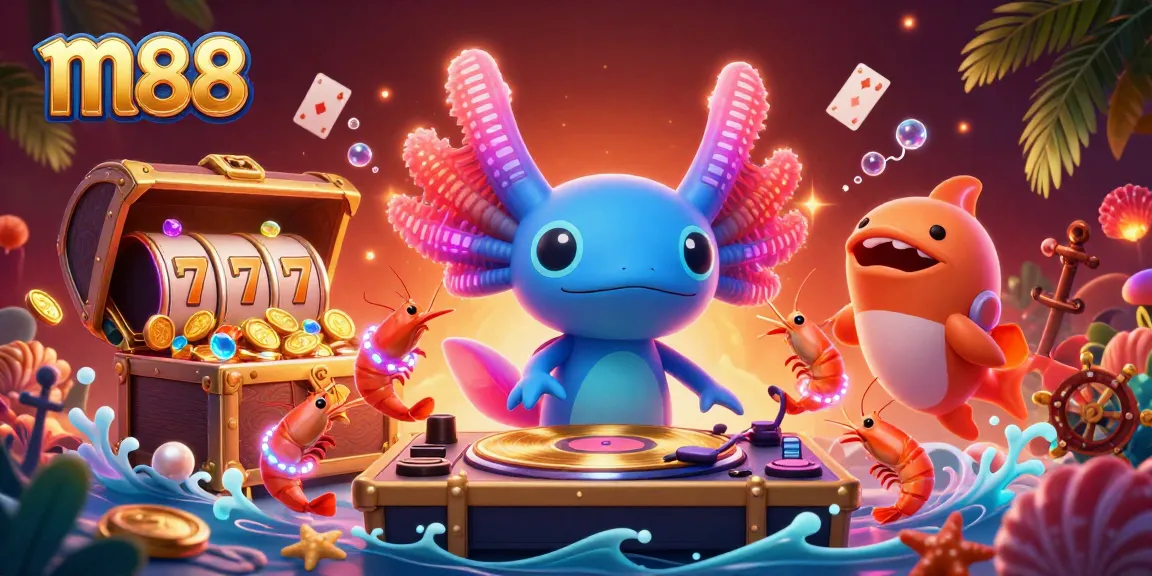 Experience dynamic gaming action with m88 in this vibrant 3D casino illustration featuring interactive characters.