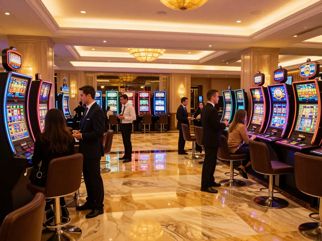 Experience keonhacai excitement in an elegant casino lobby with vibrant gaming options and welcoming atmosphere