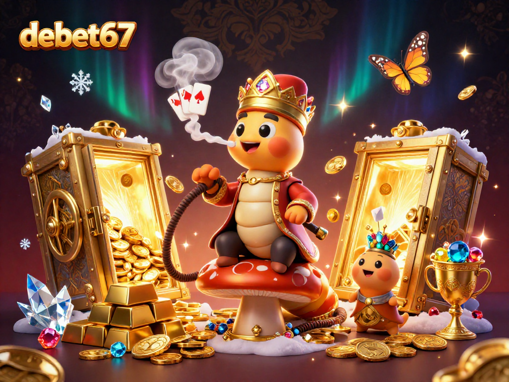 Engage in thrilling bets at debet67 with playful 3D character illustrations and vibrant casino elements.