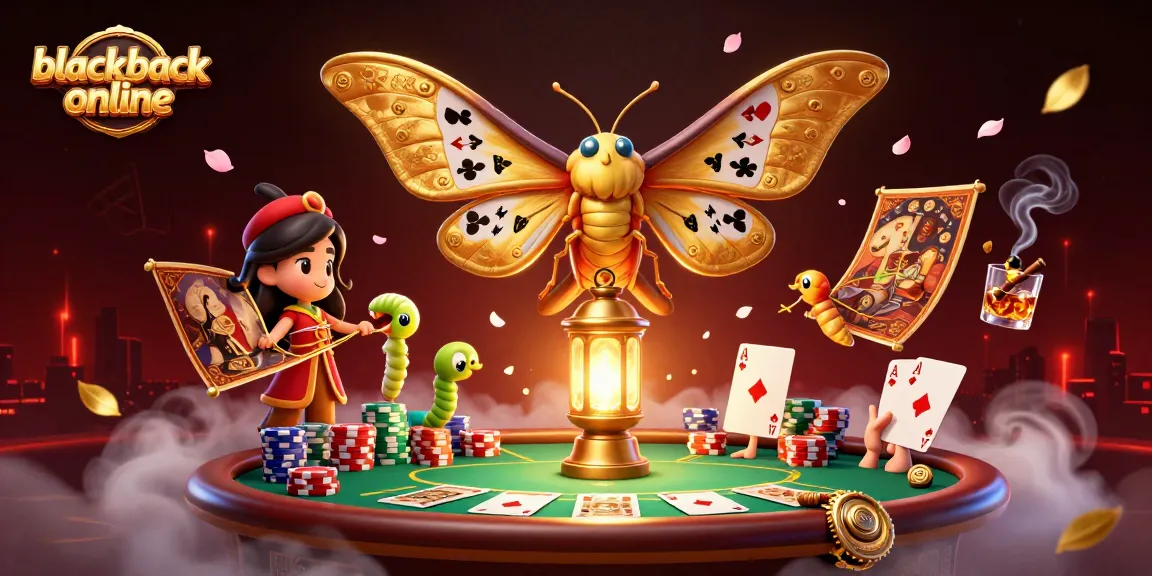 Engage in blackjack online with stunning visuals of poker elements and vibrant characters.