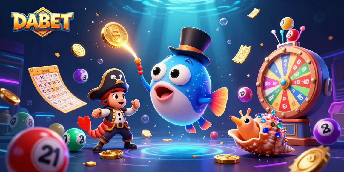 DABET offers exciting jackpot opportunities with a dynamic scene featuring colorful lottery elements and rich underwater themes.