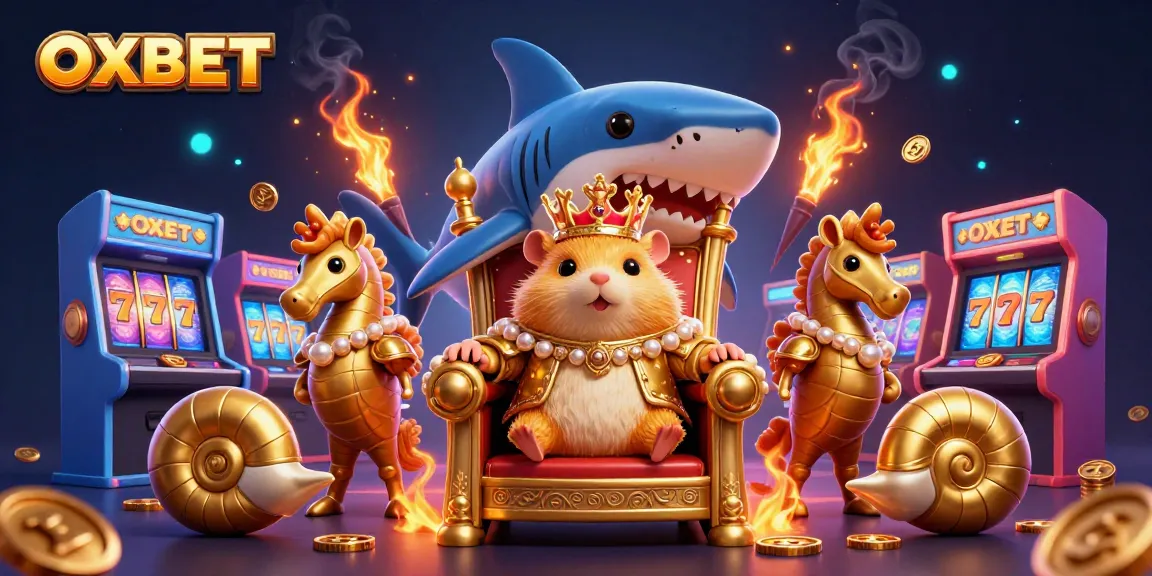 Engage with OXBET's vibrant casino scene featuring a golden hamster king and dynamic gaming elements.