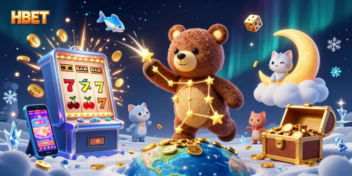 Experience the thrill of HBET with gold coins flying from a slot machine amidst a magical casino scene.