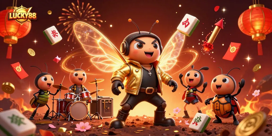 Experience the excitement of LUCKY88 with vibrant characters and festive elements in a dynamic casino scene.