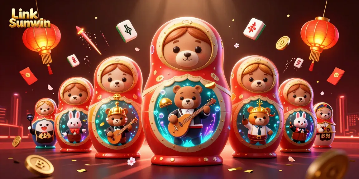 Engage with Link Sunwin in a vibrant casino-themed 3D illustration featuring playful bears and festive elements.