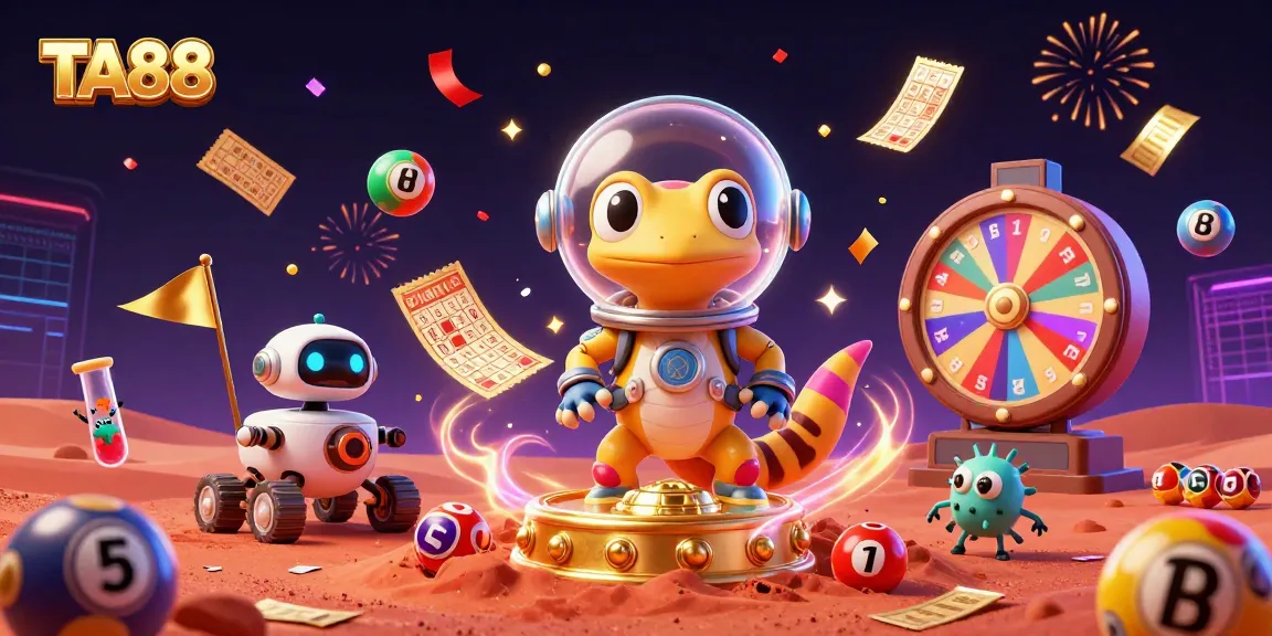 Join the fun at TA88’s golden casino on Mars with vibrant game elements and cheerful characters.