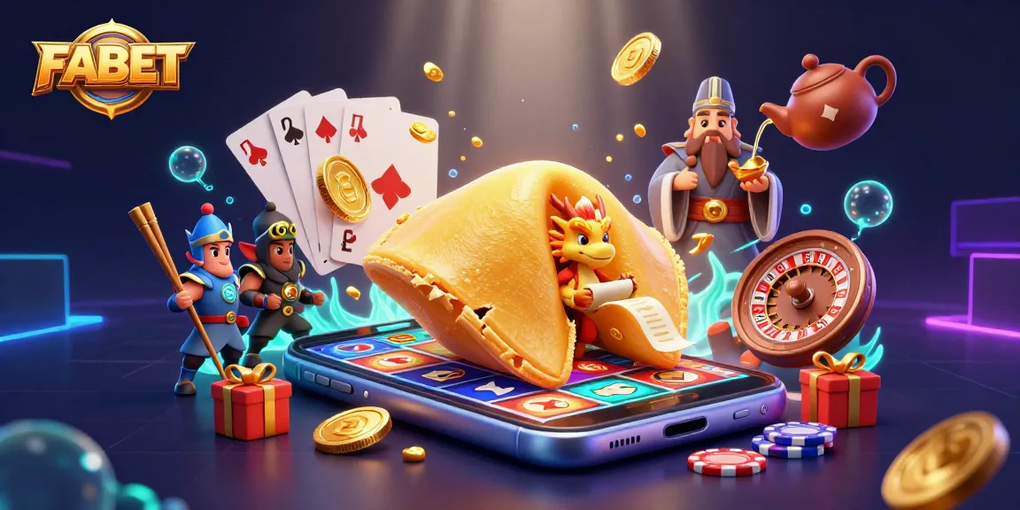 Win big at FABET with a vibrant casino scene filled with fortune cookies and gaming excitement.