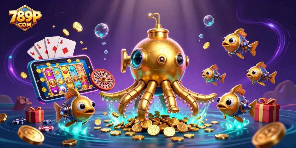 Play exciting slot games with 789P COM while surrounded by golden treasures and dynamic casino elements.