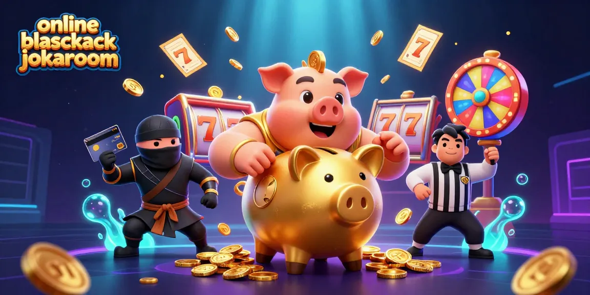 Spin with excitement at online blackjack jokaroom amidst coins falling and vibrant casino elements.
